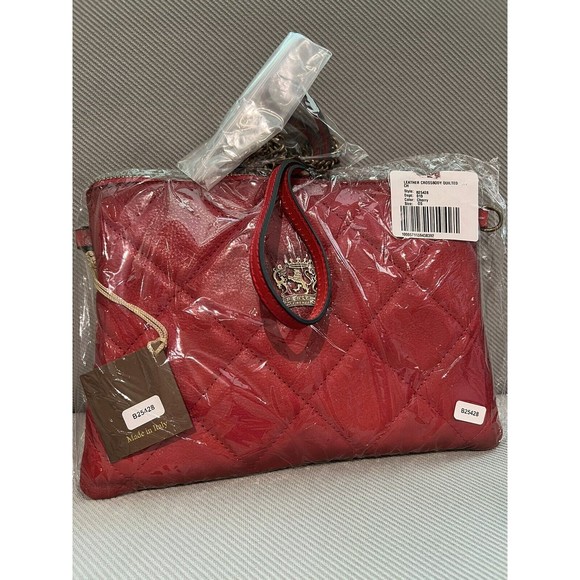 New Pratesi Firenze Made In Italy Leather Crossbody Chain Quilted Clutch Cherry - Picture 2 of 5